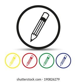Set of round colored buttons. vector illustration Pencil Vector Icon