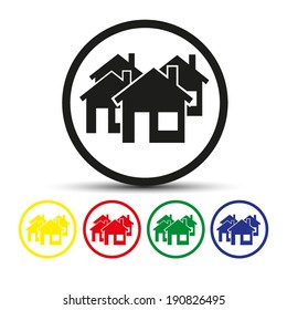 Set of round colored buttons. vector illustration House or real estate illustration.