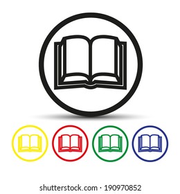Set of round colored buttons. vector illustration Open book - Vector icon