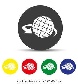 Set of round colored buttons. vector illustration Globe Icon with arrow