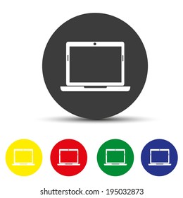 Set of round colored buttons. vector illustration of laptop icon