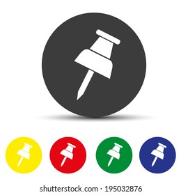 Set of round colored buttons. vector illustration Vector push pin icon