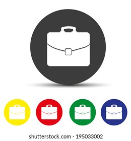 Set of round colored buttons. vector illustration Briefcase icon