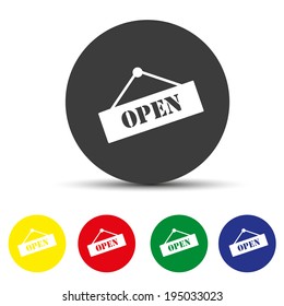 Set of round colored buttons. vector illustration open label icon