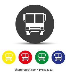 Set of round colored buttons. vector illustration Bus icon