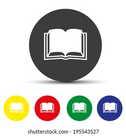 Set of round colored buttons. vector illustration Open book - Vector icon