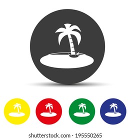 Set of round colored buttons. vector illustration Tropical sea small island - Vector icon isolated