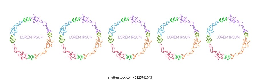 Set of round colored labels, templates, stickers, tags. For marking. Floral frame labels. Vector set isolated on white background