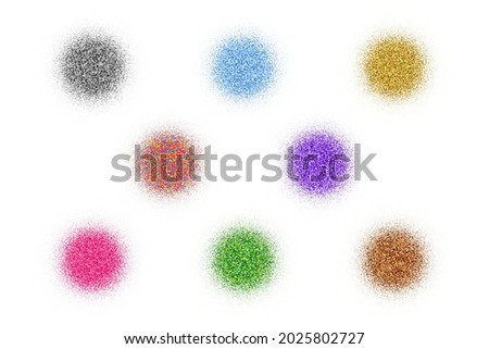 Set Of Round Colorful Explosion Of Confetti. Grainy Abstract Multicolored Texture Isolated On White Background. Flat Design Element. Vector Illustration, Eps 10.
