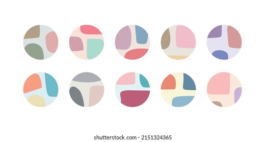 Set of round decorative abstract elements to create unique creative modern trendy design or decor. Can be used for social media, for highlights, round abstract templates, geometric shapes circle icons