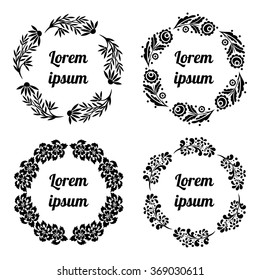 set of round decorative black and white floral frame.ornament.vector illustration