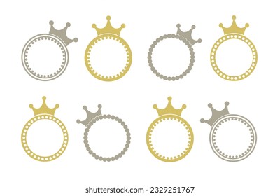 Set of Round Decorative Border Frames with Crown. Circular frameworks divider calligraphic.