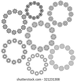 Set of round decorative elements. Elegant baroque frames. Can be used for invitation, greeting cards. Vector illustration