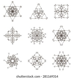 Set of round decorative elements isolated on white. Hand drawn ornaments.Abstract mandala.Vector illustration for your design