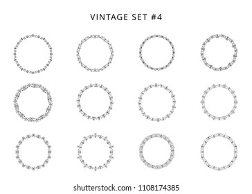 Set of round decorative frames. collection of black elements for bounding box. Vintage black circulars borders isolated on white background. Vector illustration.