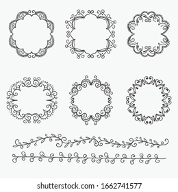 Set of round decorative frames. Ornamental circle borders. 