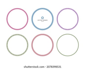 Set of round decorative frames for your design. Graphic and patterned frames with floral and neutral patterns. Stock illustration - eps10 vector.