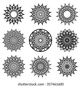 Set of round decorative ornament. Abstract flower. 