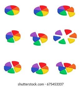 Set of round diagrams. 3d vector.