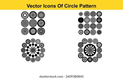 Set of round doodle hand drawn patterns and textures is isolated on white background. Trendy vector graphic elements for cover, poster, banner, label, fabric, wallpaper, wrapping.