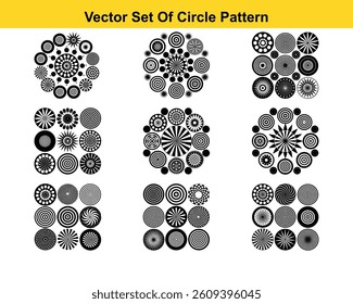 Set of round doodle hand drawn patterns and textures is isolated on white background. Trendy vector graphic elements for cover, poster, banner, label, fabric, wallpaper, wrapping.