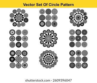 Set of round doodle hand drawn patterns and textures is isolated on white background. Trendy vector graphic elements for cover, poster, banner, label, fabric, wallpaper, wrapping.