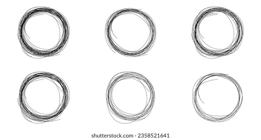 Set of round doodles. Hand drawn circle, set of vector drawn rings.