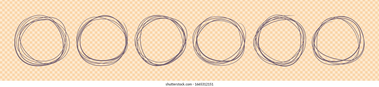 Set of round doodles hand-drawn. Template for messages, design. Rough draft.
