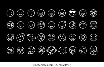 Set of round emoticons or Emoji illustration icons. Smile icon vector illustration isolated on black background