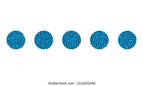 Set of round fingerprints by one hand. Stylized abstract prints. Bundle prints for design, banners, interfaces. Concept of identification, access, human recognition. Modern vector template