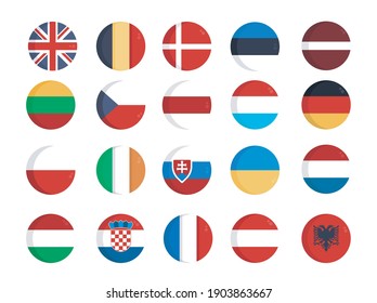 Set of Round Flags world top states