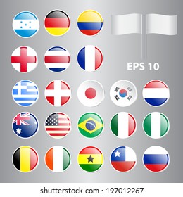 Set of Round Flags World Top Countries Including Brazil, U.S.A., Germany, England, etc. The Most Values