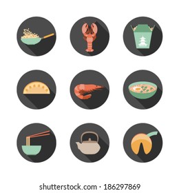 set of round flat icons with asian food