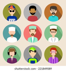 Set of round flat icons with men. vector 