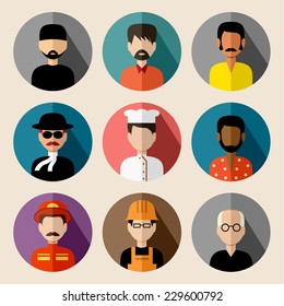 Set of round flat icons with men. vector illustration 