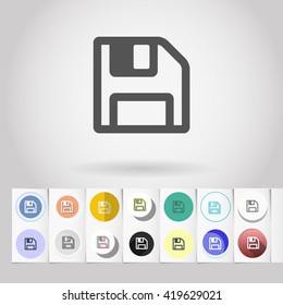 Set of round floppy disk icons for mobile apps or your another software