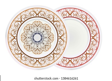 Set of round floral frame and mandala ornament. Vector illustration