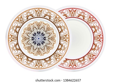 Set of round floral frame and mandala ornament. Vector illustration
