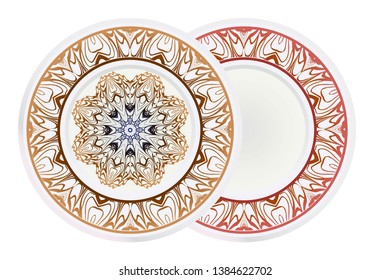 Set of round floral frame and mandala ornament. Vector illustration