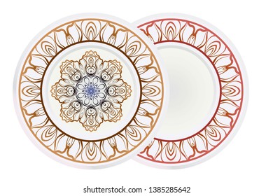 Set of round floral frame and mandala ornament. Vector illustration