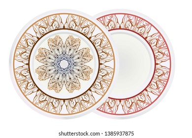 Set of round floral frame and mandala ornament. Vector illustration