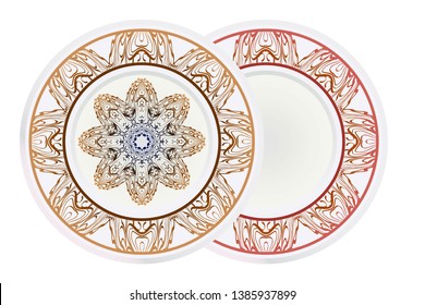 Set of round floral frame and mandala ornament. Vector illustration