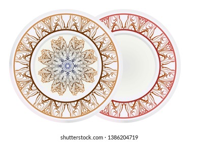 Set of round floral frame and mandala ornaments. Vector illustration