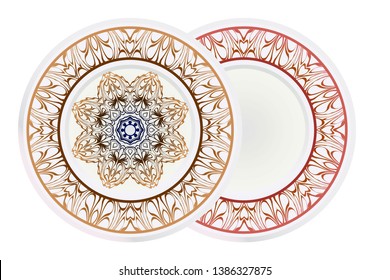 Set of round floral frame and mandala ornament. Vector illustration
