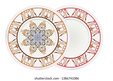 Set of round floral frame and mandala ornament. Vector illustration