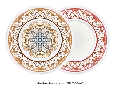 Set of round floral frame and mandala ornament. Vector illustration