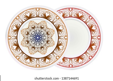 Set of round floral frame and mandala ornament. Vector illustration
