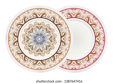 Set of round floral frame and mandala ornament. Vector illustration