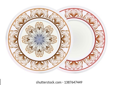 Set of round floral frame and mandala ornament. Vector illustration