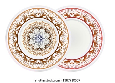 Set of round floral frame and mandala ornament. Vector illustration